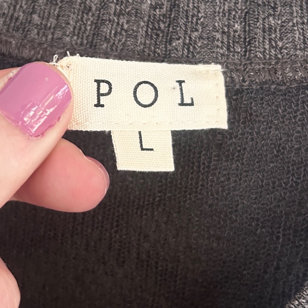 POL Babydoll Mixed Media Pointelle Knit Gray V-Neck Sweater Indie Boho Y2K Sz L - Picture 2 of 12